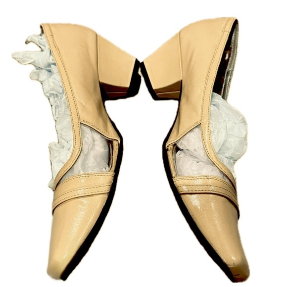 👠🛼 BELLINI Yellow Patent Block Heel Pumps | Vintage 90s Square Toe Sz 7.5M - Picture 1 of 9